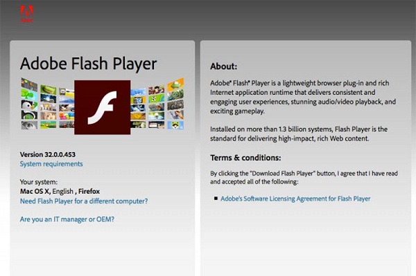 adobe Flash Player blokir